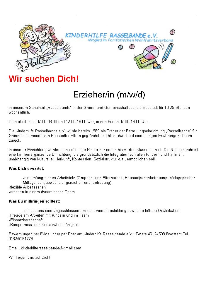 Kinderbetreuung Rasselbande in Boostedt Schule GGS - Stellenanzeigen